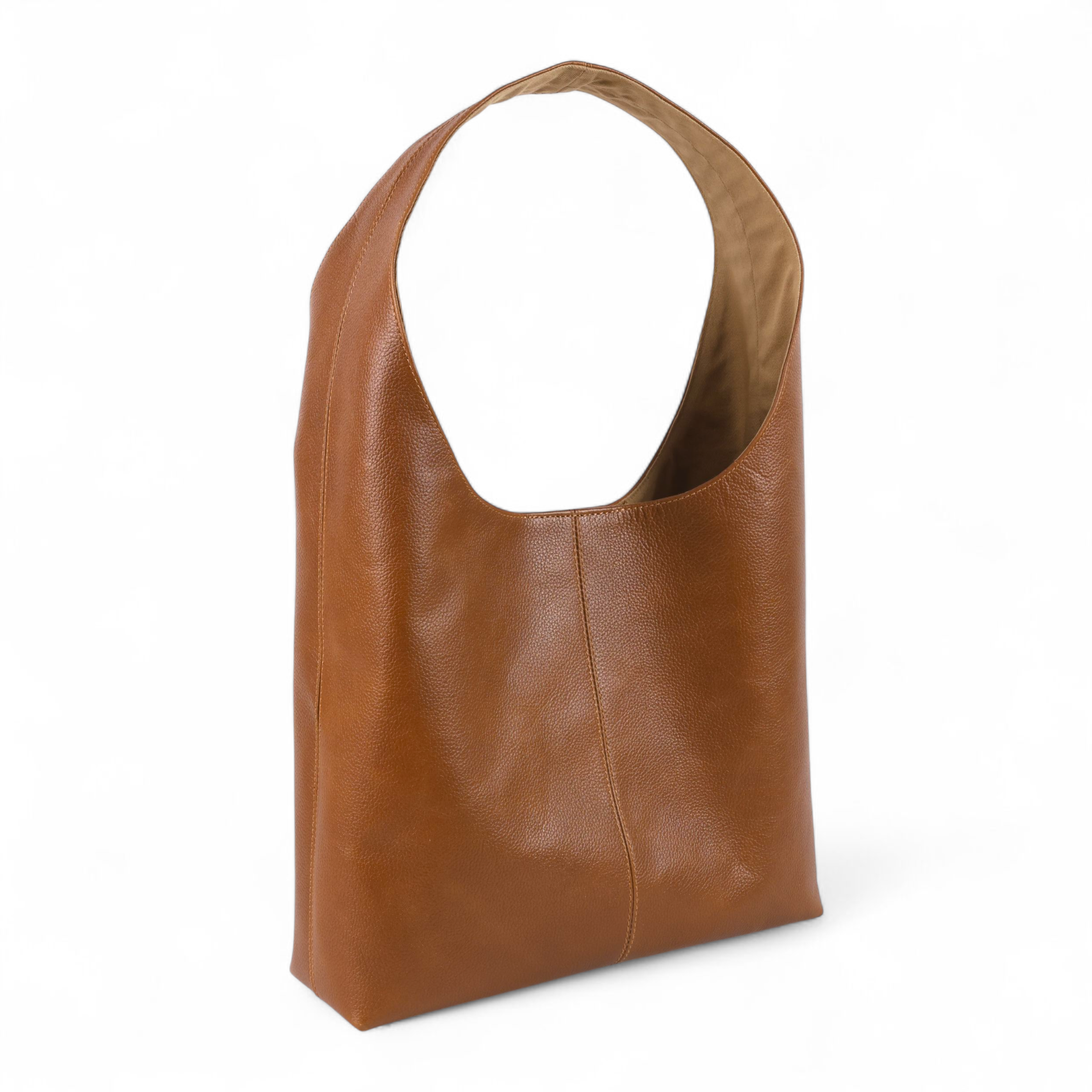 Brown leather shoulder bag with minimalist design